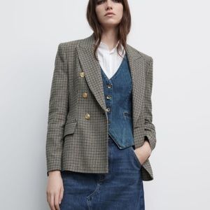 ZARA double breasted houndstooth blazer
